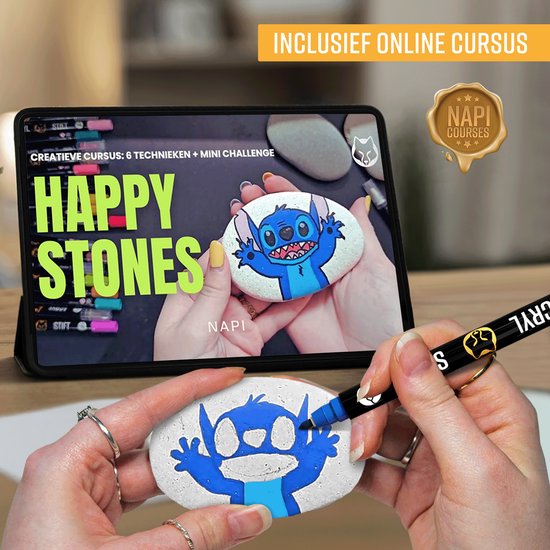 NAPI 72 Acrylstiften Dual Tip - Twinmarkers - Verfstiften Happy Stones - Stenen Schilderen met Acryl Verf Marker Stiften - Volwassenen en Kinderen - Incl. 5 Mandala Sjablonen