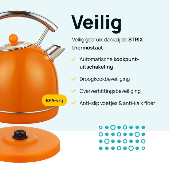 MOA Waterkoker Retro - 1,8L - Retro - 2200W - RVS - Oranje