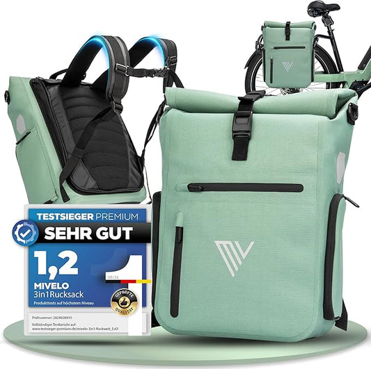 MIVELO – Fietstas – 3-in-1 Rugzak & Schoudertas – Waterdicht TPU – 25 liter – Mint