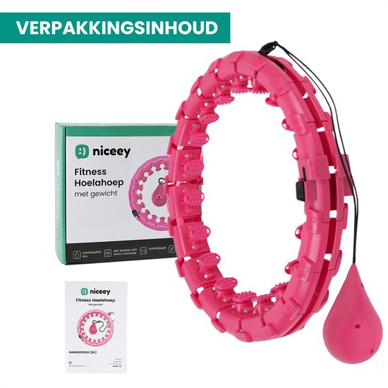 Niceey Fitness Hoelahoep Volwassenen – 24 Schakels - Sport Hula Hoop met Gewicht – Hoepel - Verstelbaar tot 150cm Omtrek – Thuis Sporten – Roze