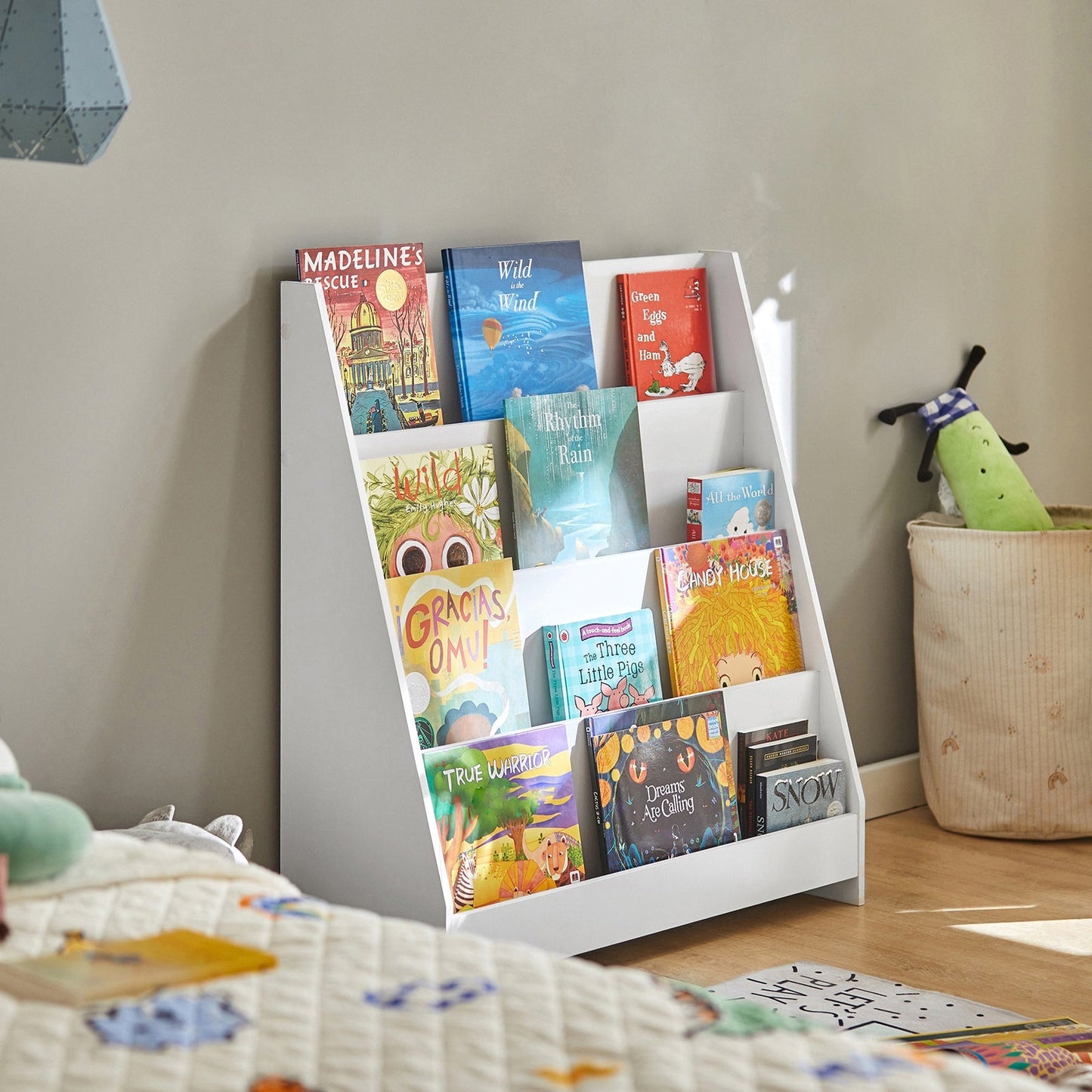SoBuy Kinderboekenplank - 4 Opbergvakken - Wit - 80x30x88 cm