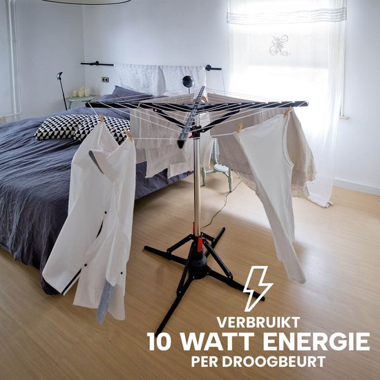 Nexxt Elektrische Droogmolen – 17M – Energiezuinig (10W) – Inklapbaar – Automatisch Draaiend
