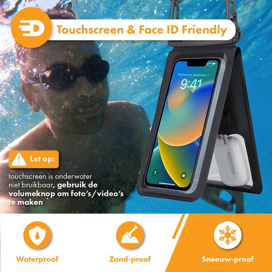 Drivv. Waterdicht Telefoonhoesje 2 in 1 met Koord - Universeel tot 6.7 inch – Onderwater hoesje telefoon - Zwart