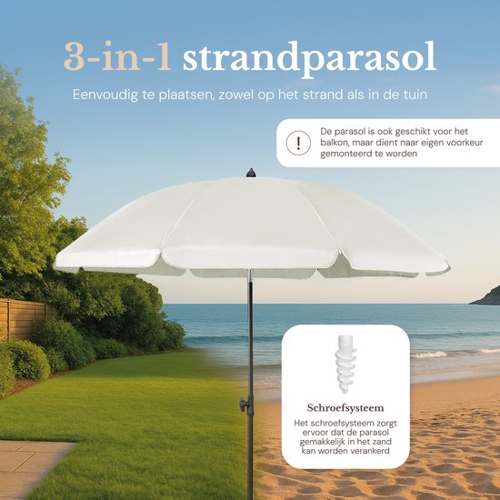 O’DADDY® Parasol Set – Kantelbaar & Verstelbaar – Waterdicht – UV-Bestendig – Met Grondboor & Draagtas – Strand, Tuin & Balkon – 180 cm – Beige
