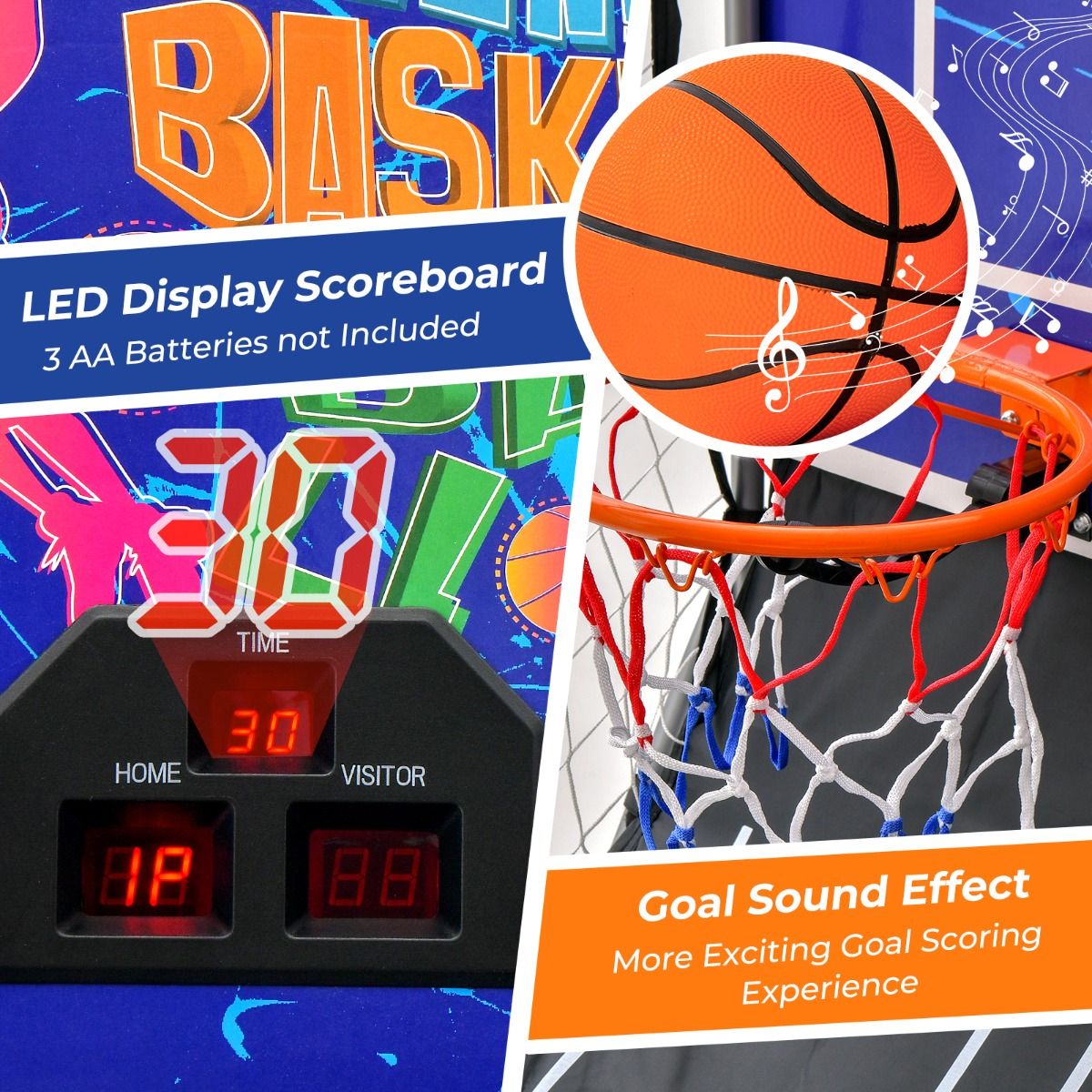 Coast Elektronisch Basketbalspel voor Binnen - Dubbel Schieten - Automatische Score - Donkerblauw + Zwart