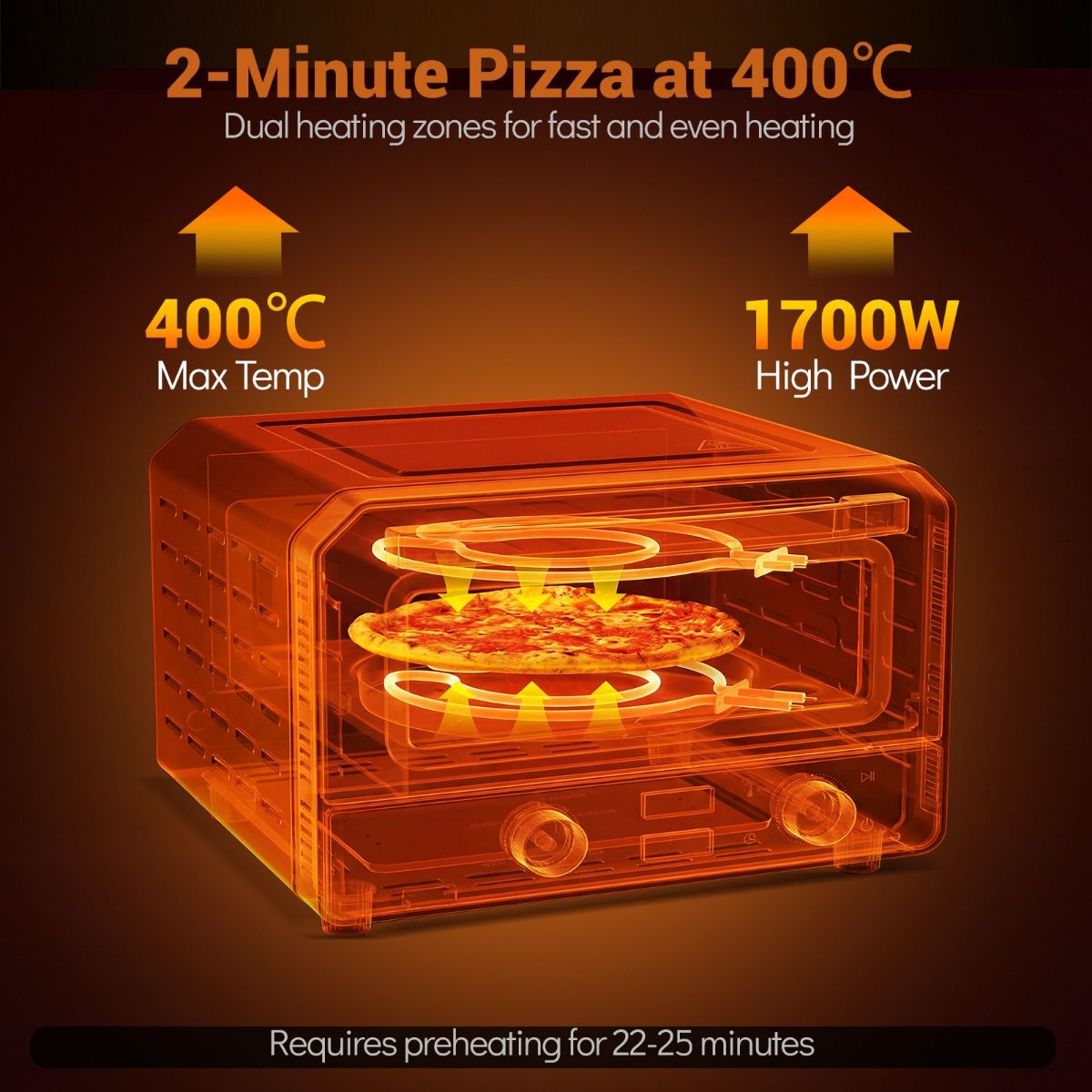 Coast Elektrische Pizzaoven - Tafelmodel met 6 voorinstellingen - Voor pizza’s tot 30 cm - Zwart