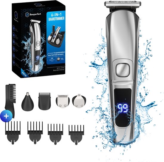 6-in-1 Baardtrimmer Mannen - 6 Verwisselbare Opzetstukken - Trimmer Baard en Lichaam - Bodygroomer - Neus en Oortrimmer