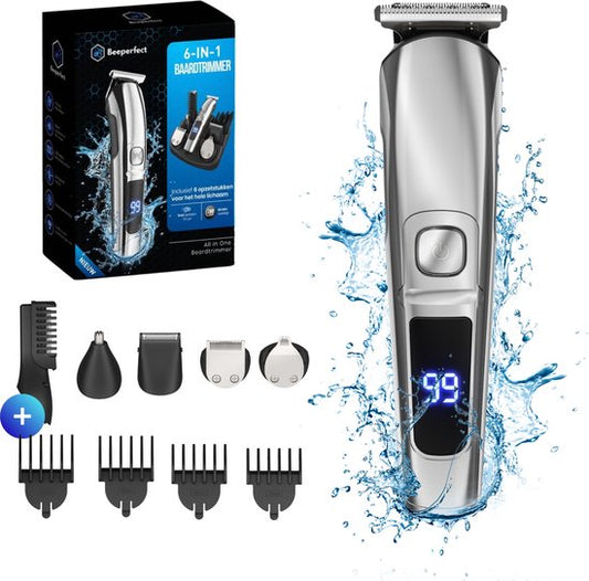 6-in-1 Baardtrimmer Mannen - 6 Verwisselbare Opzetstukken - Trimmer Baard en Lichaam - Bodygroomer - Neus en Oortrimmer