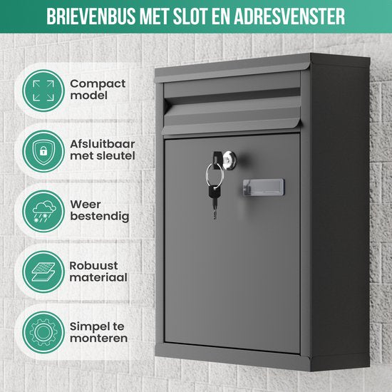 Avalo Brievenbus - Wandbrievenbus - Met Slot en 2 Sleutels - Incl. Montagemateriaal - Zwart