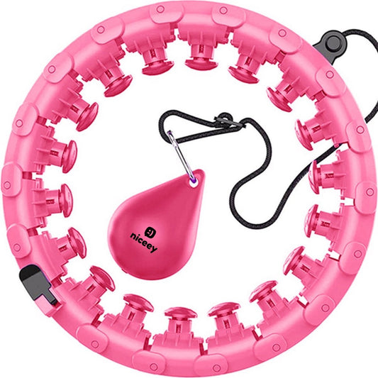 Niceey Fitness Hoelahoep Volwassenen – 24 Schakels - Sport Hula Hoop met Gewicht – Hoepel - Verstelbaar tot 150cm Omtrek – Thuis Sporten – Roze