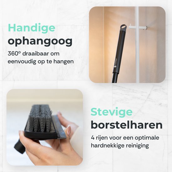 CLEANLY Schrobber en Vloertrekker met Steel - Schoonmaakborstel - Schuurborstel - Schrobber met Steel - Schrobborstel - Luiwagen - Verstelbaar 116-144 cm - Breedte 30,5 cm - Zwart, Grijs