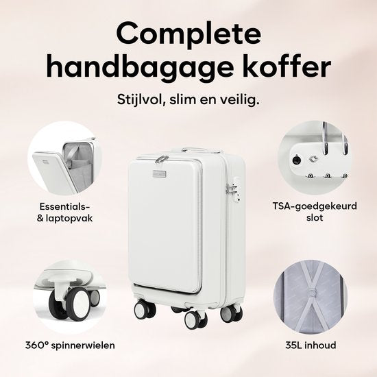 SC Handbagage Koffer 35L - Lichtgewicht Trolley - Spinnerwielen - TSA-slot en Laptopvak - Reiskoffer met Handig Voorvak - 55 cm - Off-white