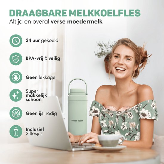 Vulpes Goods® BabyCare – Draagbare Melkkoeler – RVS Fles 750ml + 2x 300ml – Tot 24u Koeling – Lekvrij