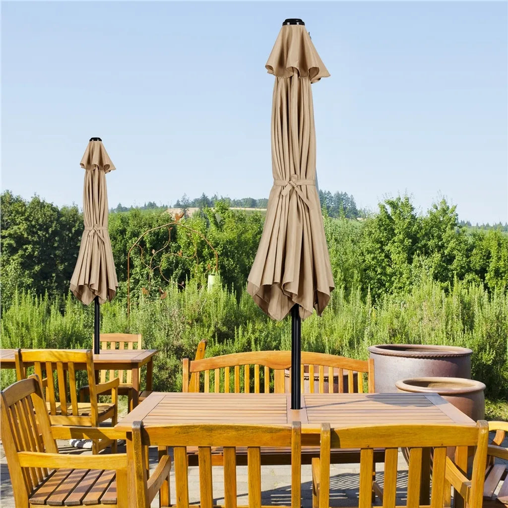 Yaheetech Tuinparasol met Kantelfunctie en Slinger - Lichtbruin - Ø 269 x 241 cm
