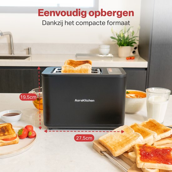 AoraKitchen Broodrooster met Tostiklemmen - 6 Warmteniveaus - Led Scherm - Toaster - Timer - Zwart