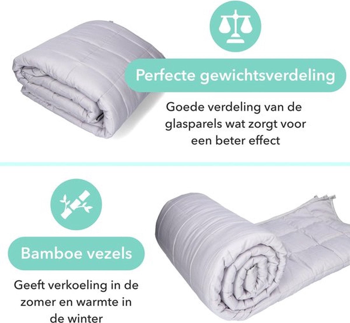 Litollo Verzwaringsdeken 10 kg Met Zachte Buitenhoes - Weighted Blanket - Duurzaam Bamboe Materiaal - Grijs - 150x200cm