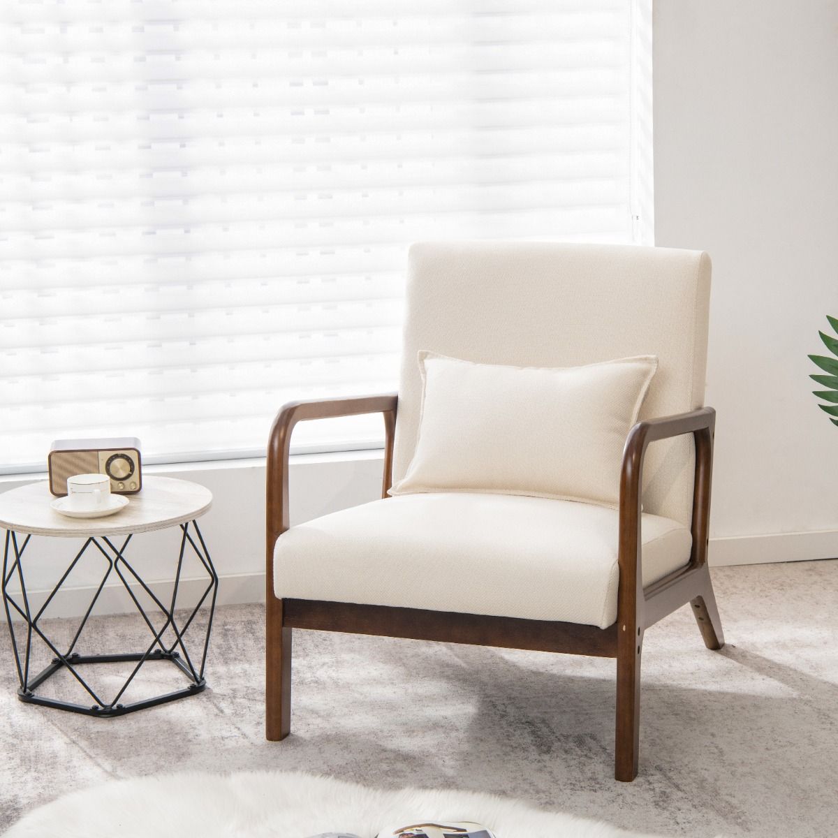 Coast Fauteuil Loungestoel Woonkamer Gestoffeerd met Armleuningen, Rubberhout, Beige, 65 x 79 x 77 cm