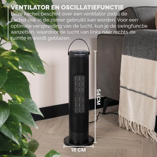 BREND BR-2221 Keramische Ventilatorkachel met ECO-modus en Thermostaat 15-35 °C - Elektrische Kachel – Verwarming – 2000W – Zwart
