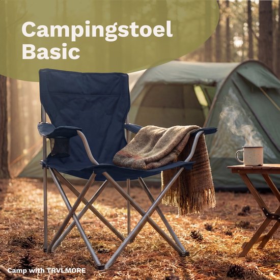 TRVLMORE Campingstoel - Opvouwbaar - 120KG Draagvermogen - Incl. Draagtas - Klapstoel - Visstoel - Kampeerstoel - Vouwstoel - Blauw