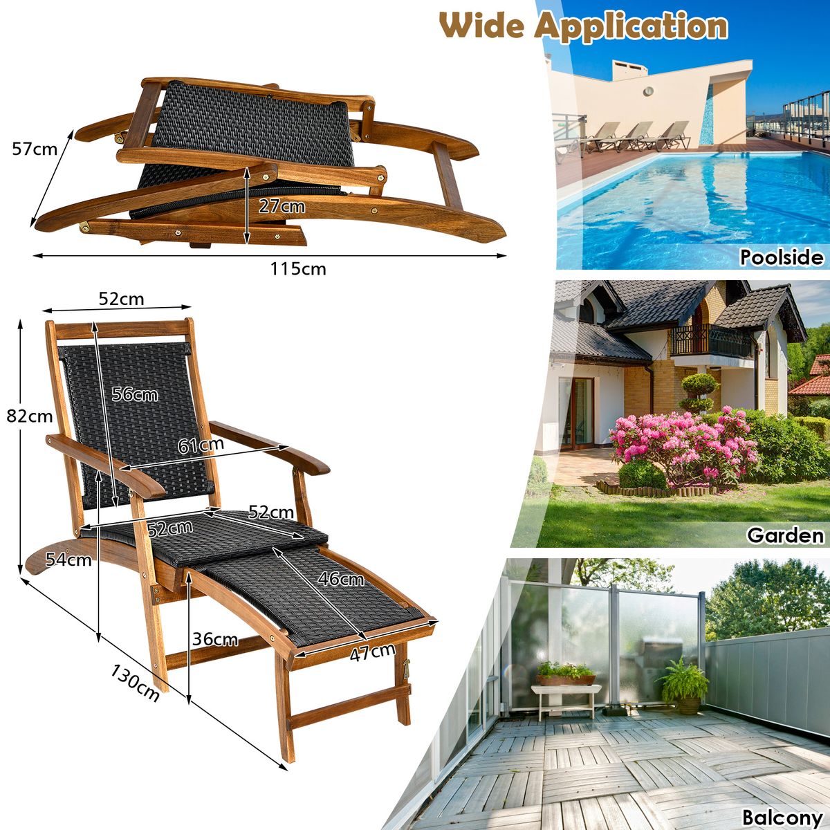 Coast Opklapbaar Tuinligbed - Ergonomische rugleuning - Uitschuifbare voetensteun - Gemengd bruin en roodbruin