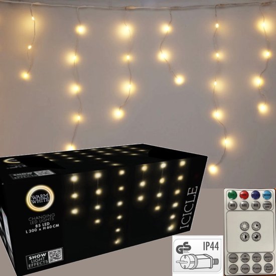 Lichtgordijn IJspegel 300 cm - Warm Wit - LED Kerstverlichting - Timer- Afstandsbediening -Lichteffecten -Binnen-Buiten