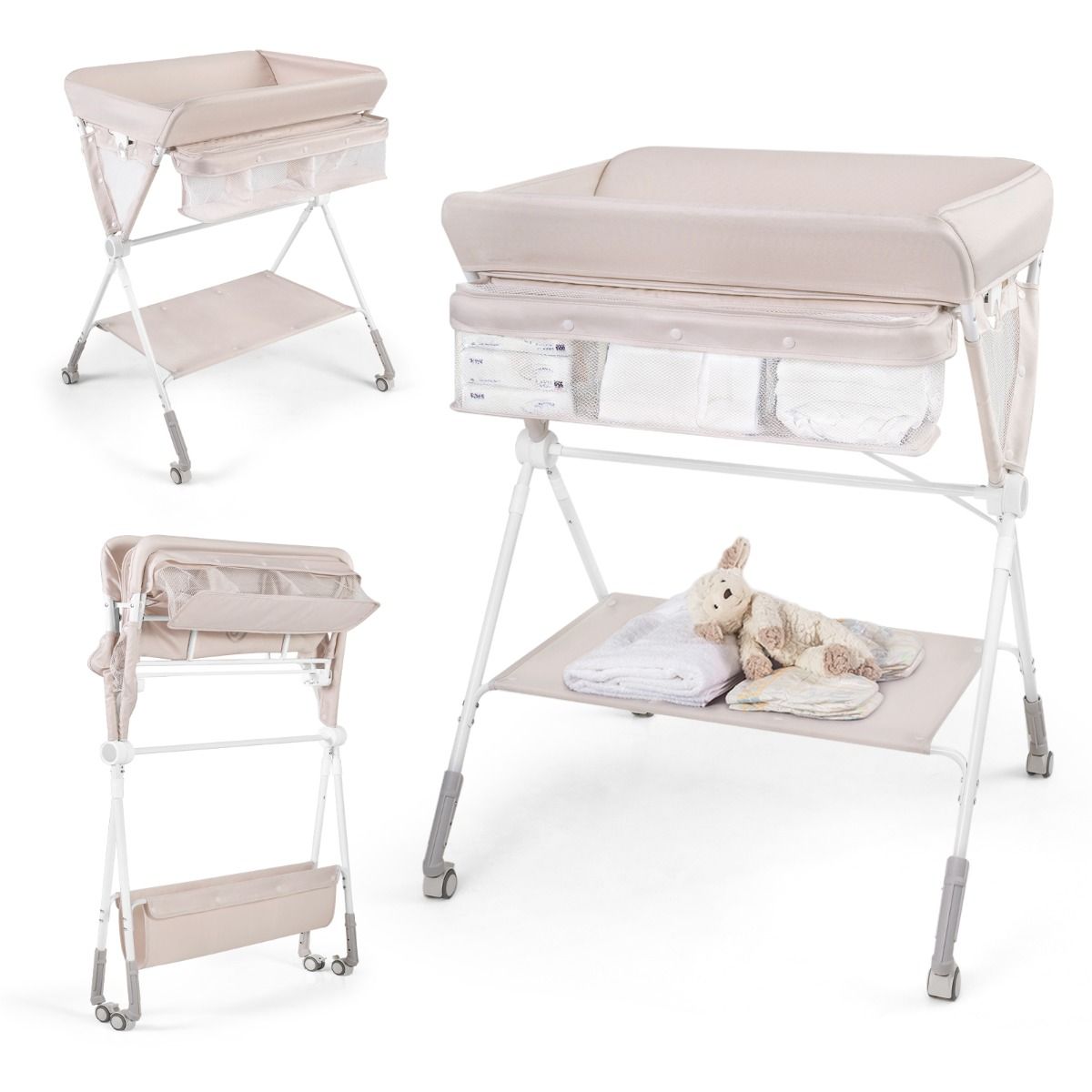 Coast Opvouwbare Commode - Verstelbare Hoogte - Met Wielen en Opbergruimte - 81 x 66,5 x 95-101 cm