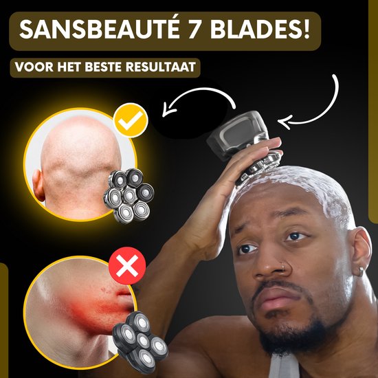6-in-1 Scheerapparaat Mannen – Trimmer - Sansbeauté® SkullSharp V2 | 7 Head - Nat & Droog - Electric Face Head & Hair Shaver – Hoofd Kaal Scheren - Opzetstukken - Elektrisch