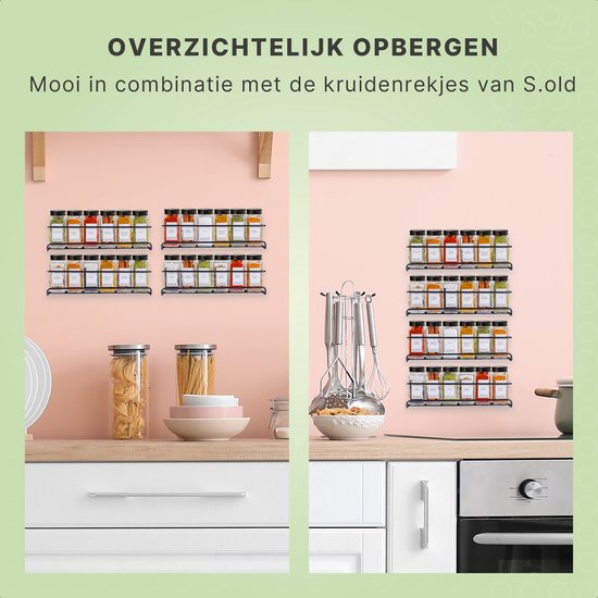 S.old - 36 Glazen Kruidenpotjes vierkant met Deksel Zwart - Kruidenstrooier - Complete set met Strooideksels, Voorbedrukte Stickers en Trechter - Inhoud 120 ml - 10,5 x 4,3 cm