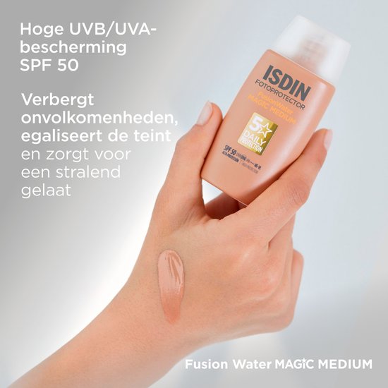 ISDIN - Fotoprotector Fusion Water Color Medium SPF50 - 50ml - Zonnebrand voor gezicht met medium tint