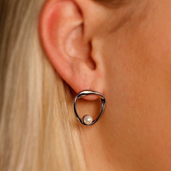 Laura Ferini Dames Oorbellen met pareltje Ardea Zilver - Zilverkleurige Vrouwen Oorringen met Parel - Waterproof Roestvrij Staal - RVS Sieraden - Accessoires
