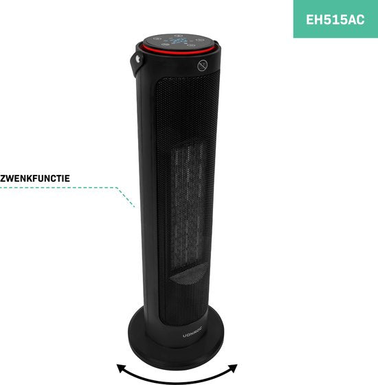 VONROC Elektrische kachel - ventilatorkachel - 1200W/2000W - torenmodel - keramisch - ECO Modus - zwenkfunctie - LED display - Incl. afstandsbediening - thermostaat en timer - 20m2
