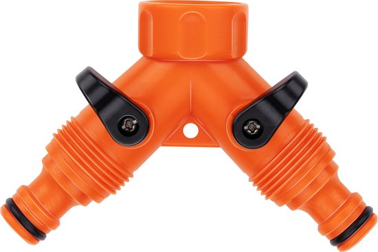 BLACK+DECKER Dubbel Kraanstuk Tuinslang - Tuinslang Koppeling - 3/4" Kraanaansluitingen - Geïntegreerde Waterstop - Waterstroom Reguleren - Kunststof - Oranje/Zwart