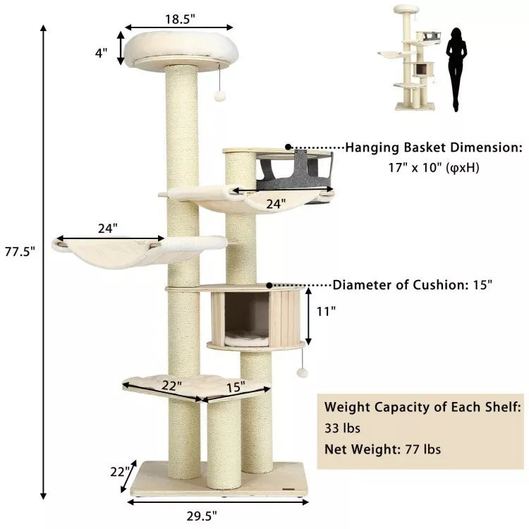 Coast Kattenboom - Krabpaal - Max 15 Kg - 75 x 56 x 197 cm - Beige