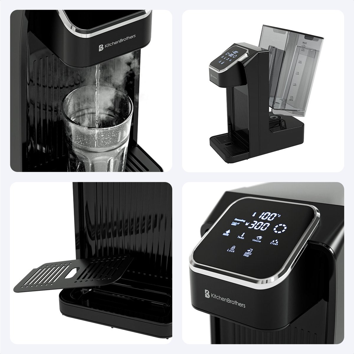KitchenBrothers Heetwaterdispenser - 2.7L - Plastic - BPA vrij - 2600W - 30.20x15x26.40 cm - Zwart