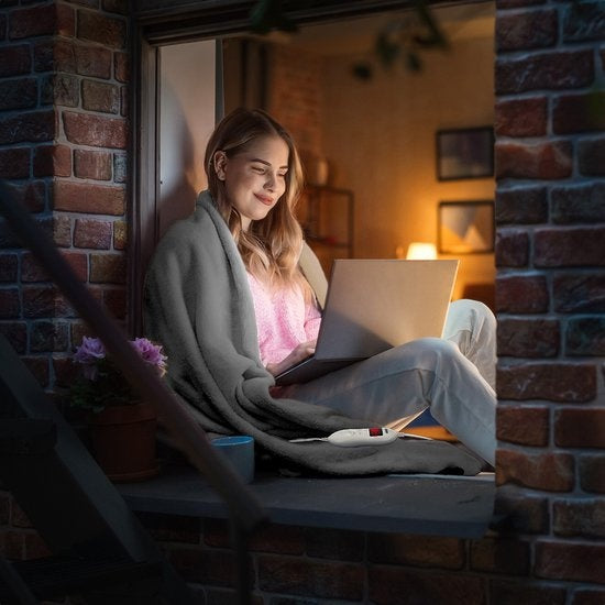Auronic Elektrische Deken - Warmtedeken - 9 Warmtestanden - 1 Persoons - 160x120cm - Licht Grijs