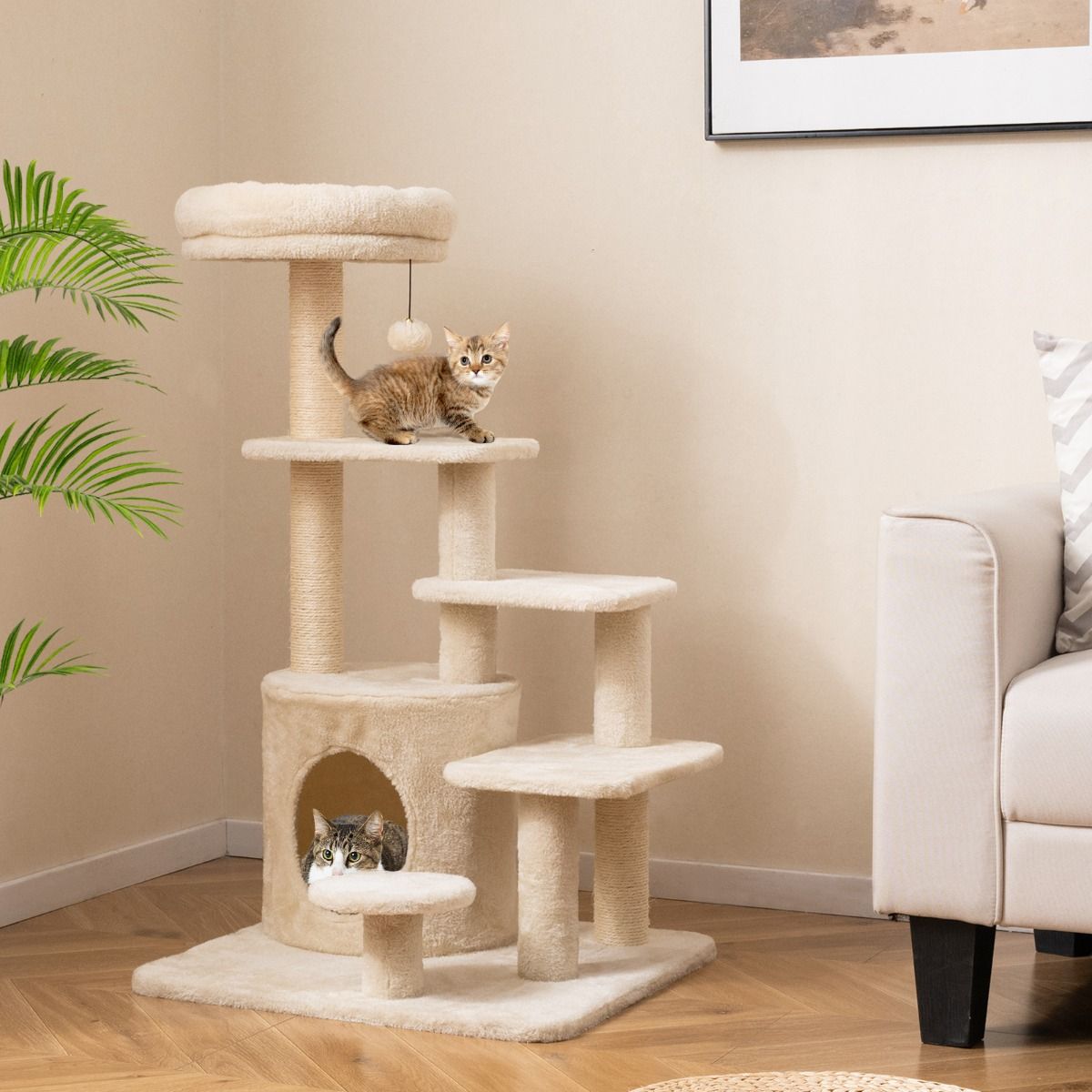 Coast Kattenboom - meerdere verdiepingen - sisal krabpalen - beige/grijs - 102 cm