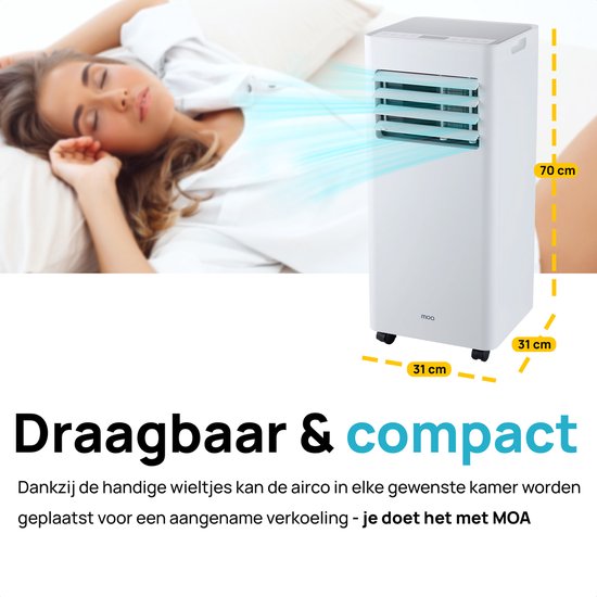 MOA Mobiele Airco - 7.000 BTU - Airconditioner - afstandsbediening - Energieklasse A - Raamafdichtingskits - tot 60 m³ koelen - Wit