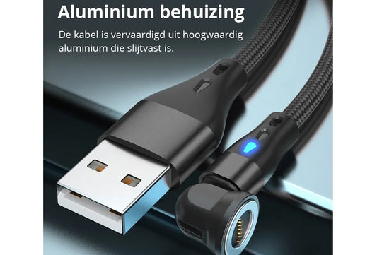 Vlectro Magnetische Oplaadkabel – 540° Roterende Connector – 100 cm – USB-C / iPhone / Micro-USB – LED Indicator – Duurzaam & Universeel