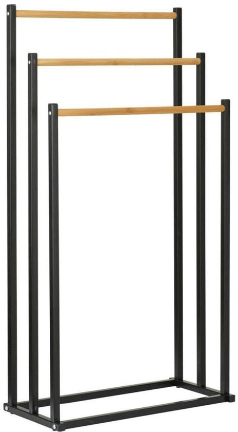 Bathroom Solutions Handdoekrek 45x23x85 cm Metaal/Bamboe/Zwart