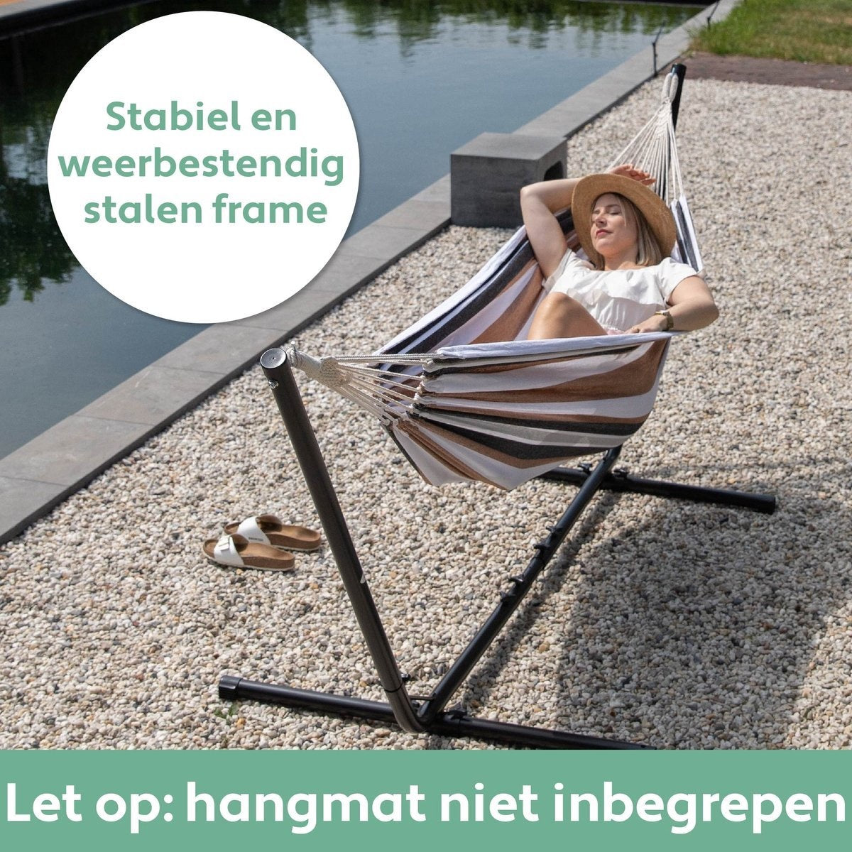 Vita5 Hangmat Standaard -  2 persoons - Verstelbaar - Weerbestendig – tot 205 kg – Incl. Draagtas - zonder hangmat