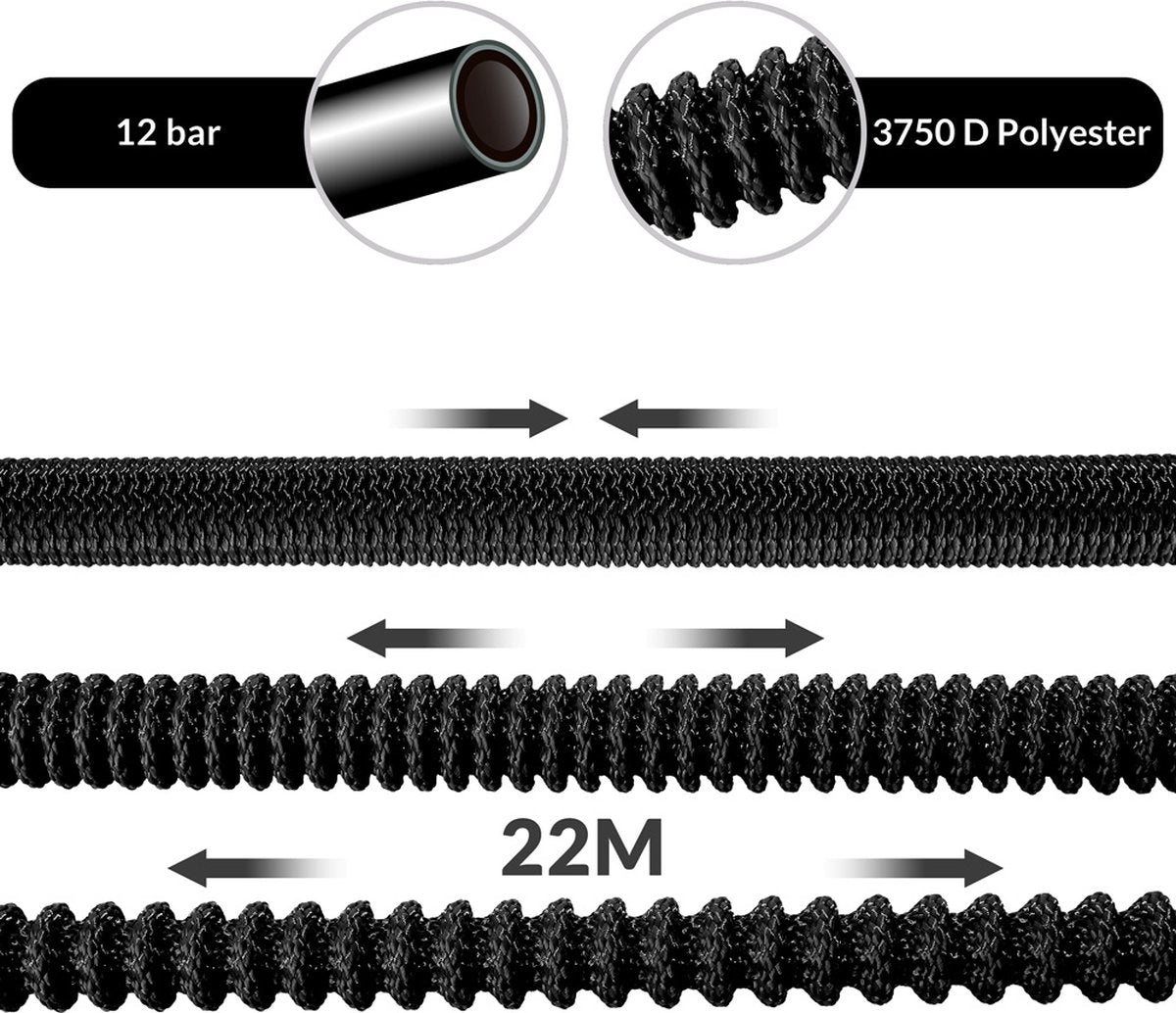 Gardebruk Tuinslang Flexibel - 22m 1/2" 3/4" Inch Wandmontage - Zwart