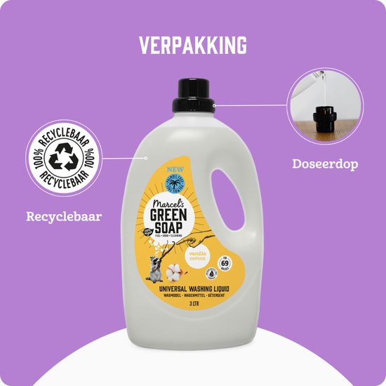 Marcel's Green Soap Universeel Wasmiddel - Grootverpakking - Vanille & Katoen - 3L - 69 wasbeurten