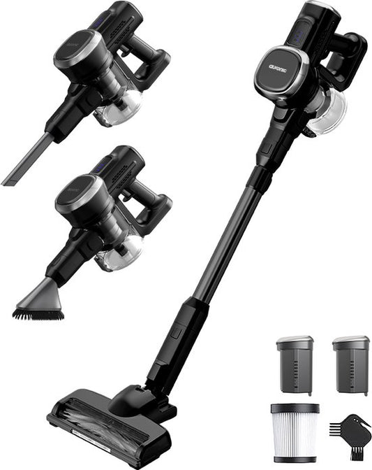 Auronic Steelstofzuiger - Draadloos - Zonder Zak - Op Accu - Zelfstaand - 220W - Extra Batterij - Vacuum Cleaner - Zwart