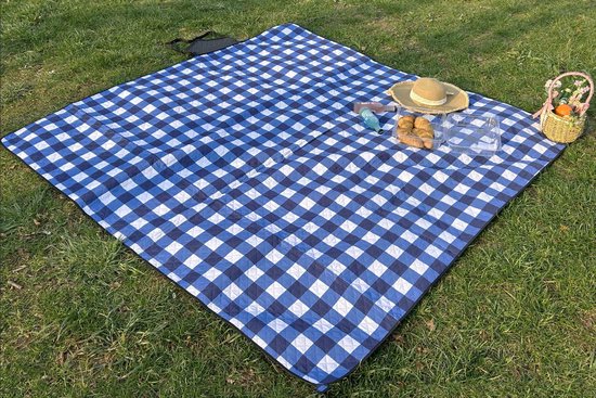 Fuegobird- Picknickdeken-200 x 200 cm-Stranddeken- Opvouwbare campingdeken- Waterdicht- Zanddichte picknickmat- Draagbare tuin-strandmat- Machinewasbaar- voor kamperen- Tuin- Park- Strand-geschikt voor kinderen's kruipdeken (blauw)