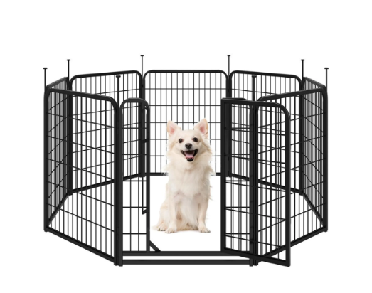 Yaheetech Puppyren 8-Delig - Zwart - 194,5 x 66 x 80 cm - Opvouwbaar met Snelsluiting