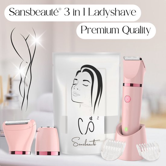 3-in-1 Ladyshave Gezicht - Oksels - Benen - Bikinilijn - Sansbeauté® - Scheerapparaat Vrouw - Ontharingsapparaat Electrisch Ontharen - Gezichtsontharing Dames - Trimmer Vrouw - Ladyshaves Bikini - USB Oplaadbaar