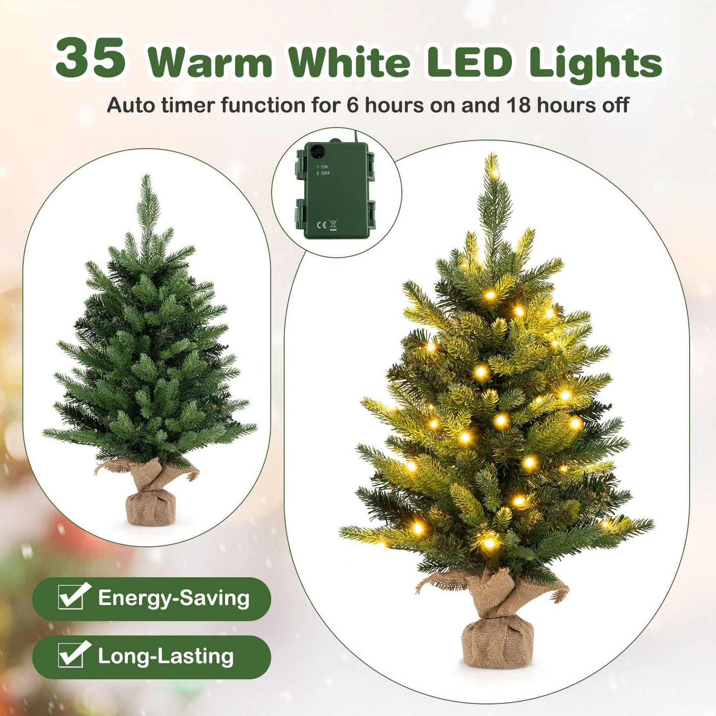 Coast Kunstkerstboom Tafel 60 cm Groen – 234 Takpunten – Met 35 Warmwitte LED Lampjes