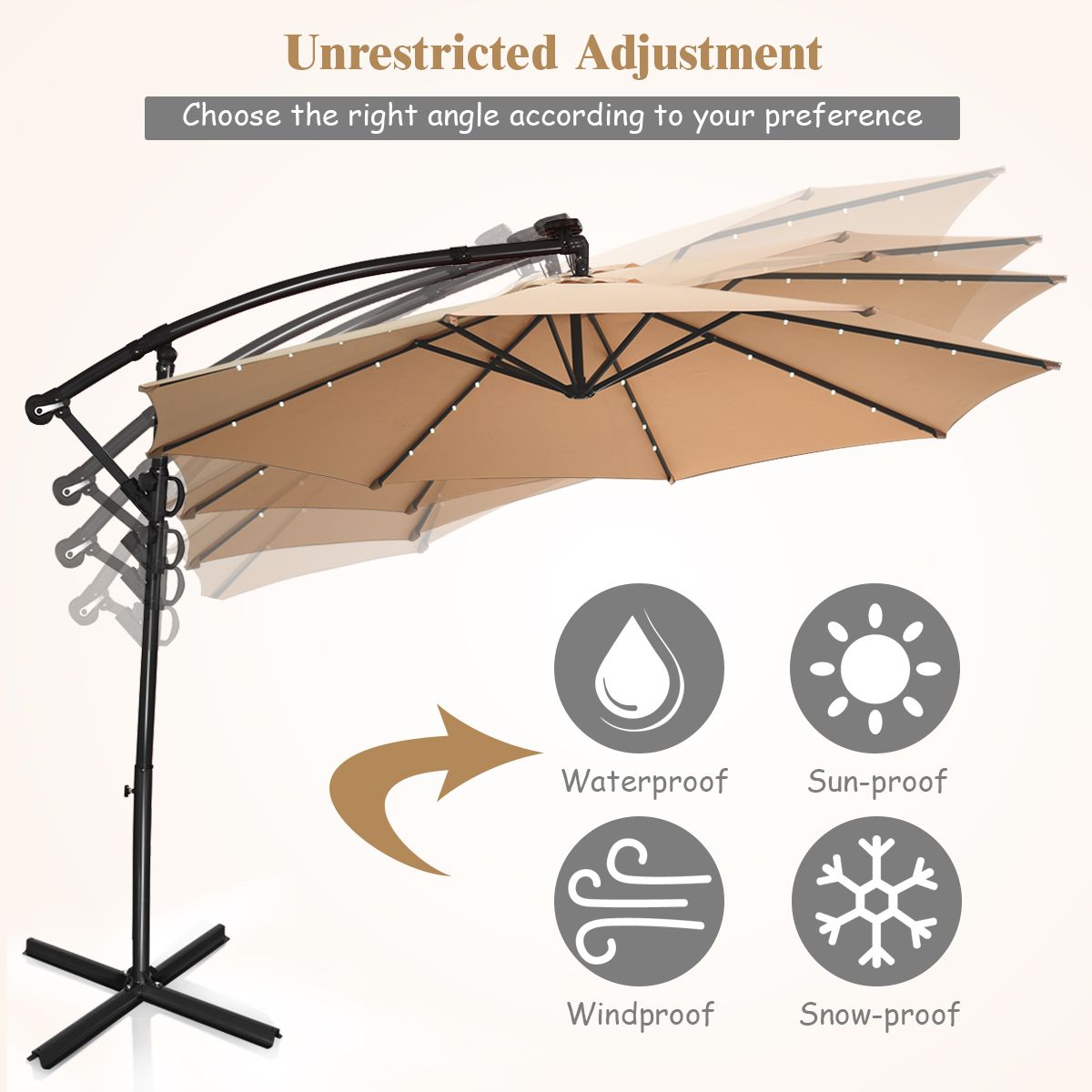 Coast vrijhangende parasol op zonne-energie - afstandsbediening - LED-verlichting - beige - 300 cm