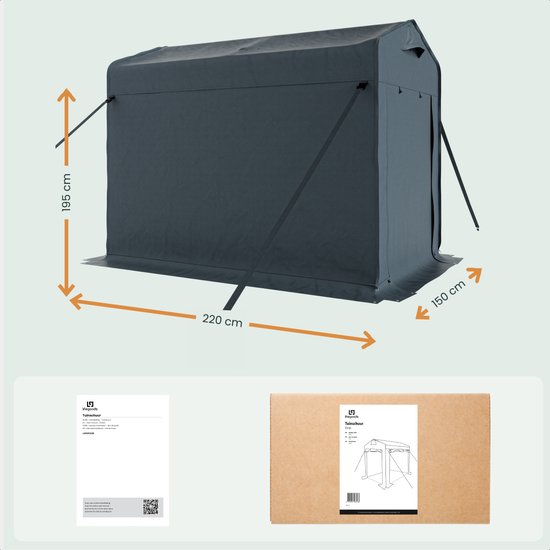 LifeGoods Opvouwbare Tuinschuur - Schuurtent - Opvouwbaar - Fietstent - Tuinberging - Stalen Frame - 220x150cm - Tuinschuur - Grijs