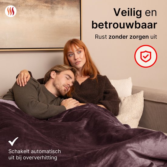 Seranova Elektrische Deken XXL - 180x160 cm - 2 persoons Bovendeken - Warmtedeken - Dubbelzijdig - Fleece Sherpa - Kastanjebruin